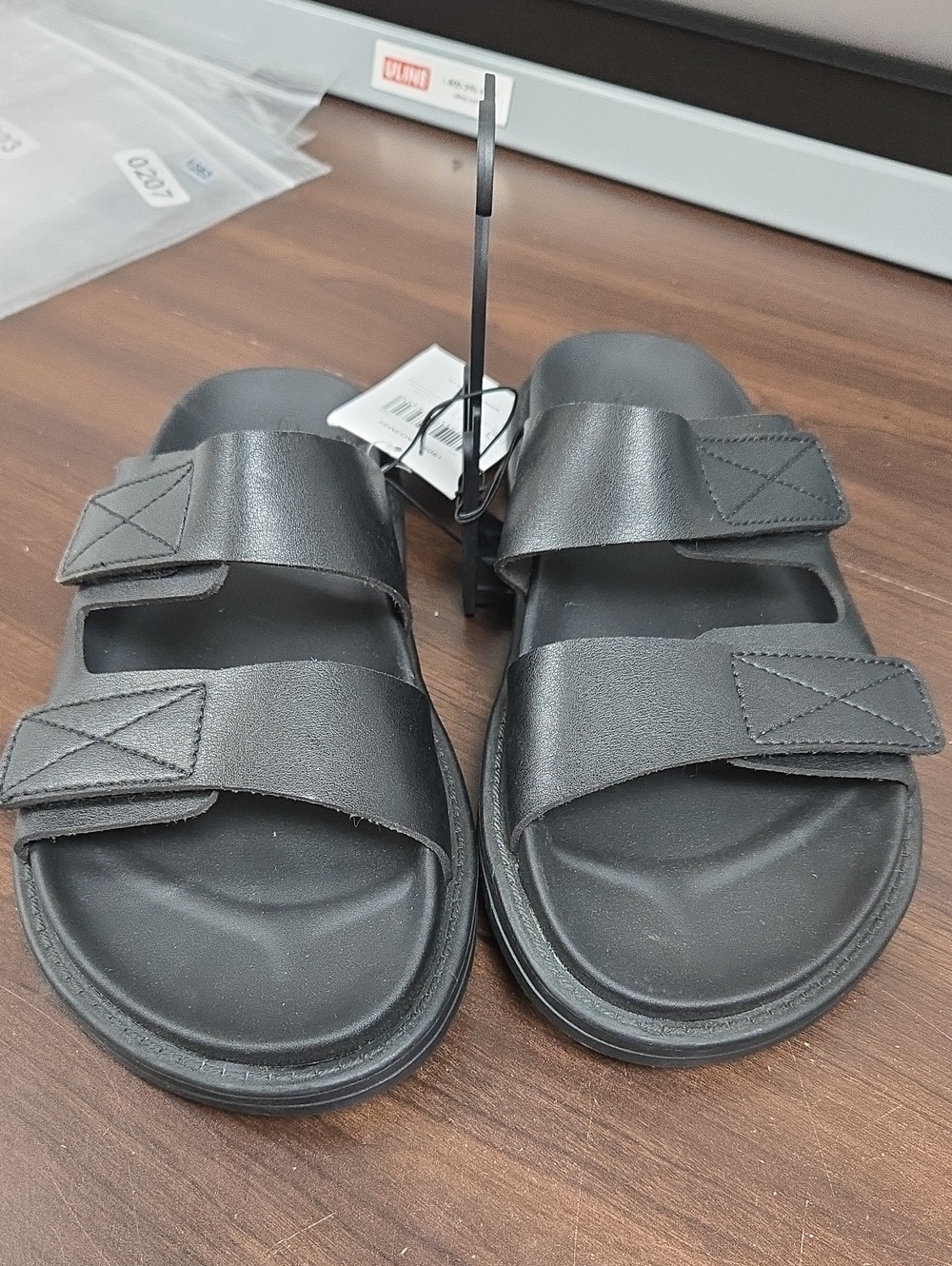George Size 7 Black Faux Leather Slip On Sandal
